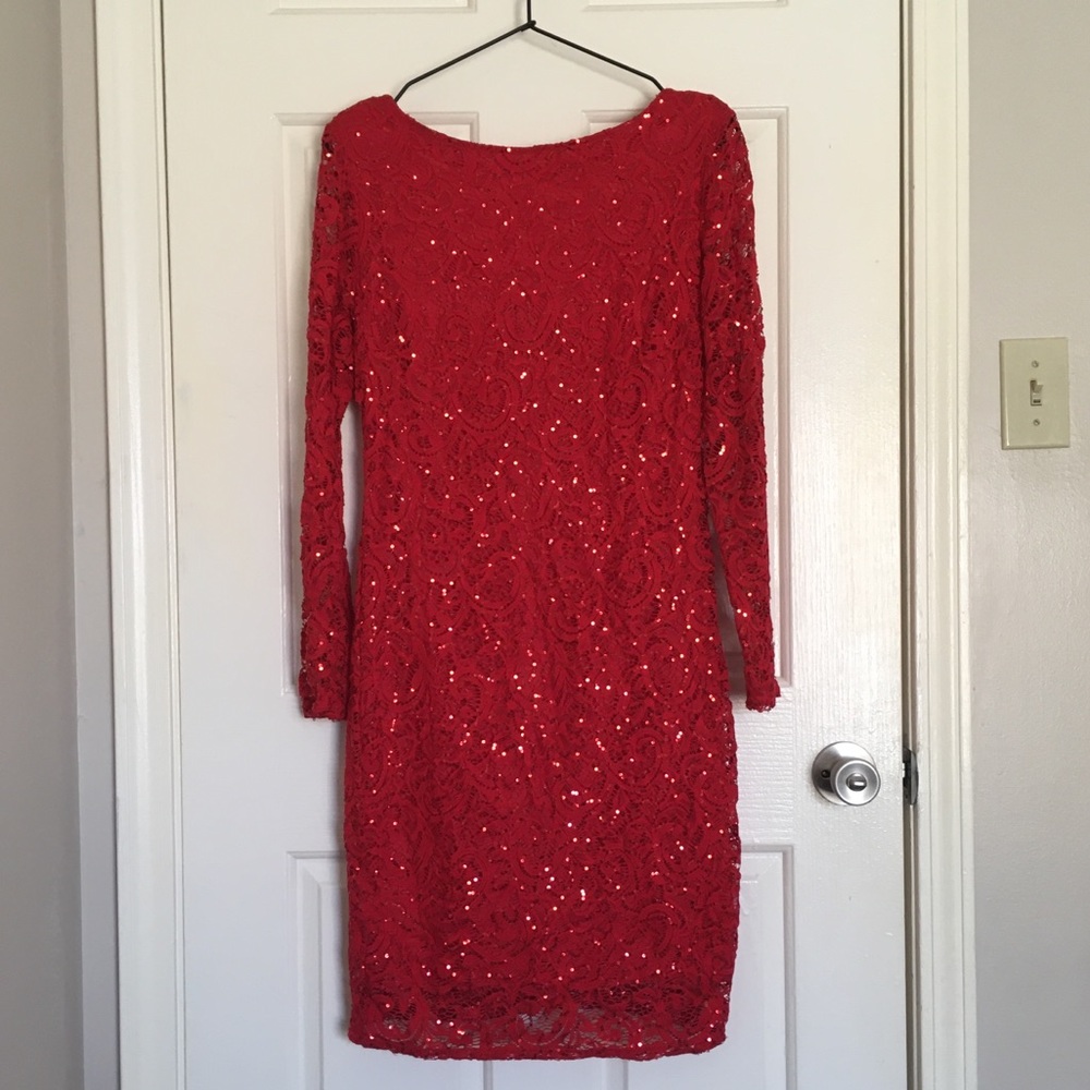Red Lace & Sequin Party Dress